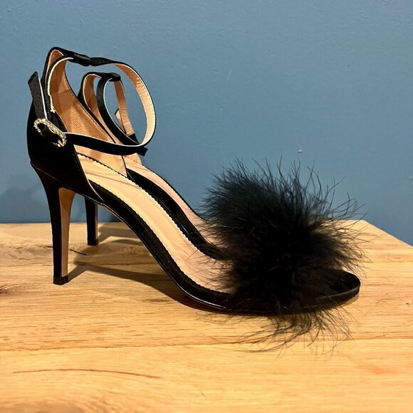 J. Crew Collection Rylie feather strap heels BS879 black shoes 7 - Picture 3 of 6